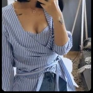 Zara 2 for One Striped Poplin Surplus Blouse & Cami Sz XL